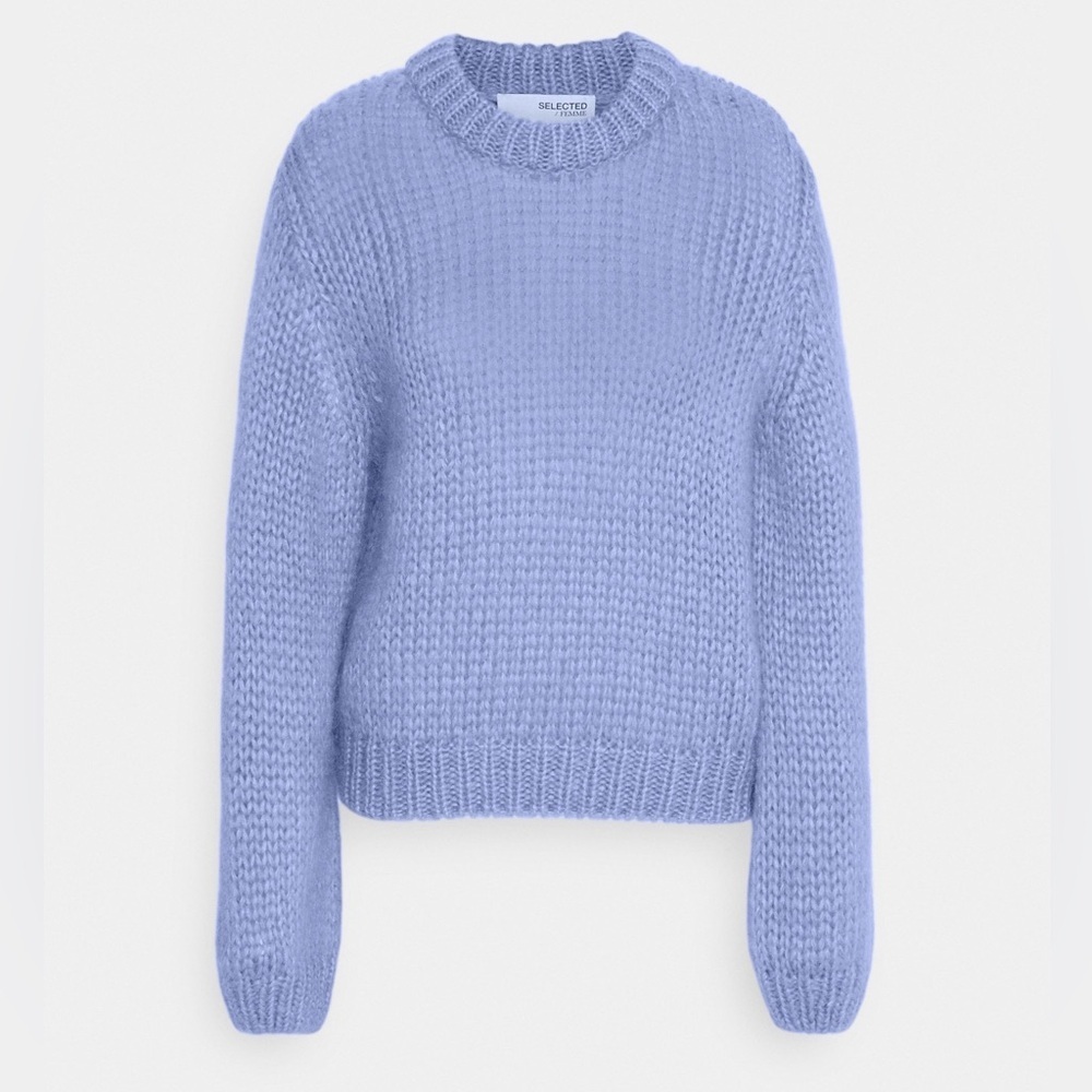 SELECTED FEMME Suanne Ls Knit Sweater Blue size small mohair wool blend chic